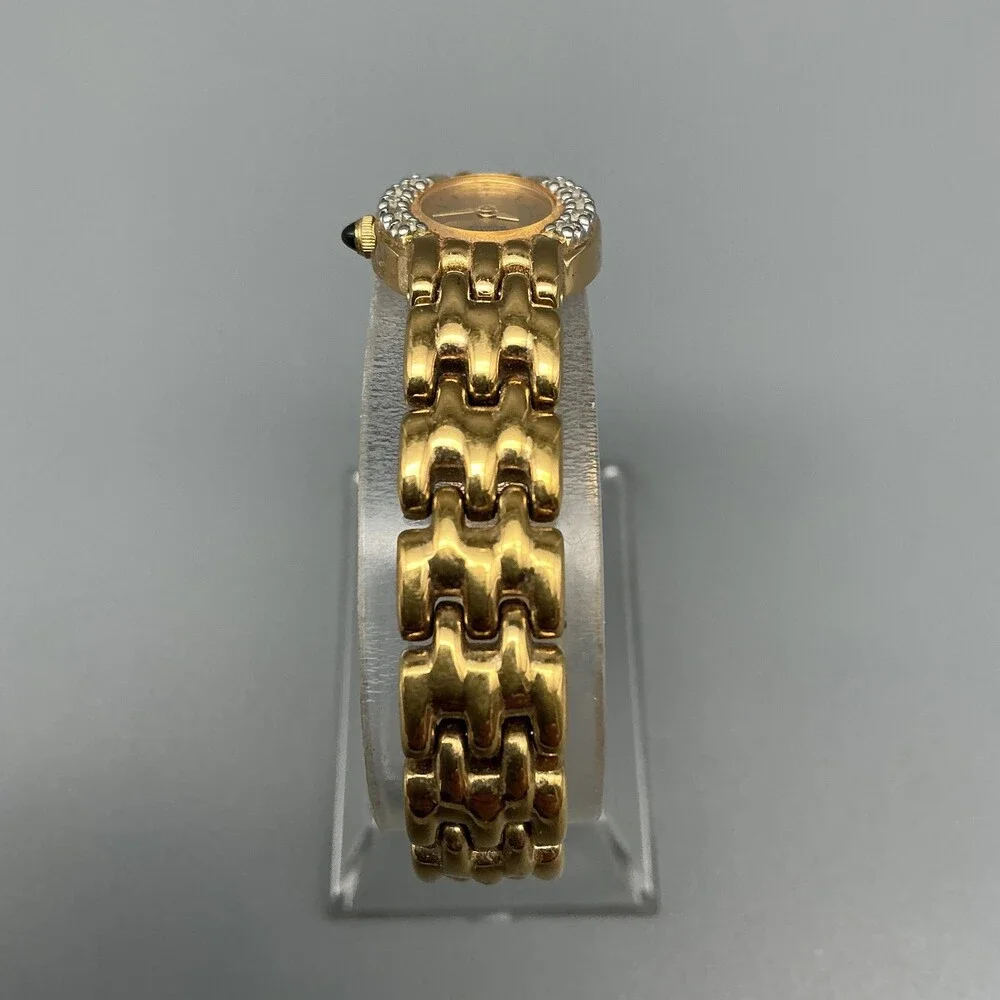 Vintage Seiko Womens Watch 15mm Gold Tone Diamond 1F20-5G19 New Battery 6.75